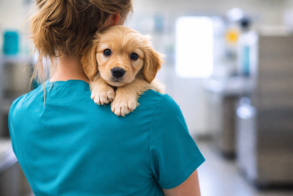 Veterinary Clinic Worker With a Puppy